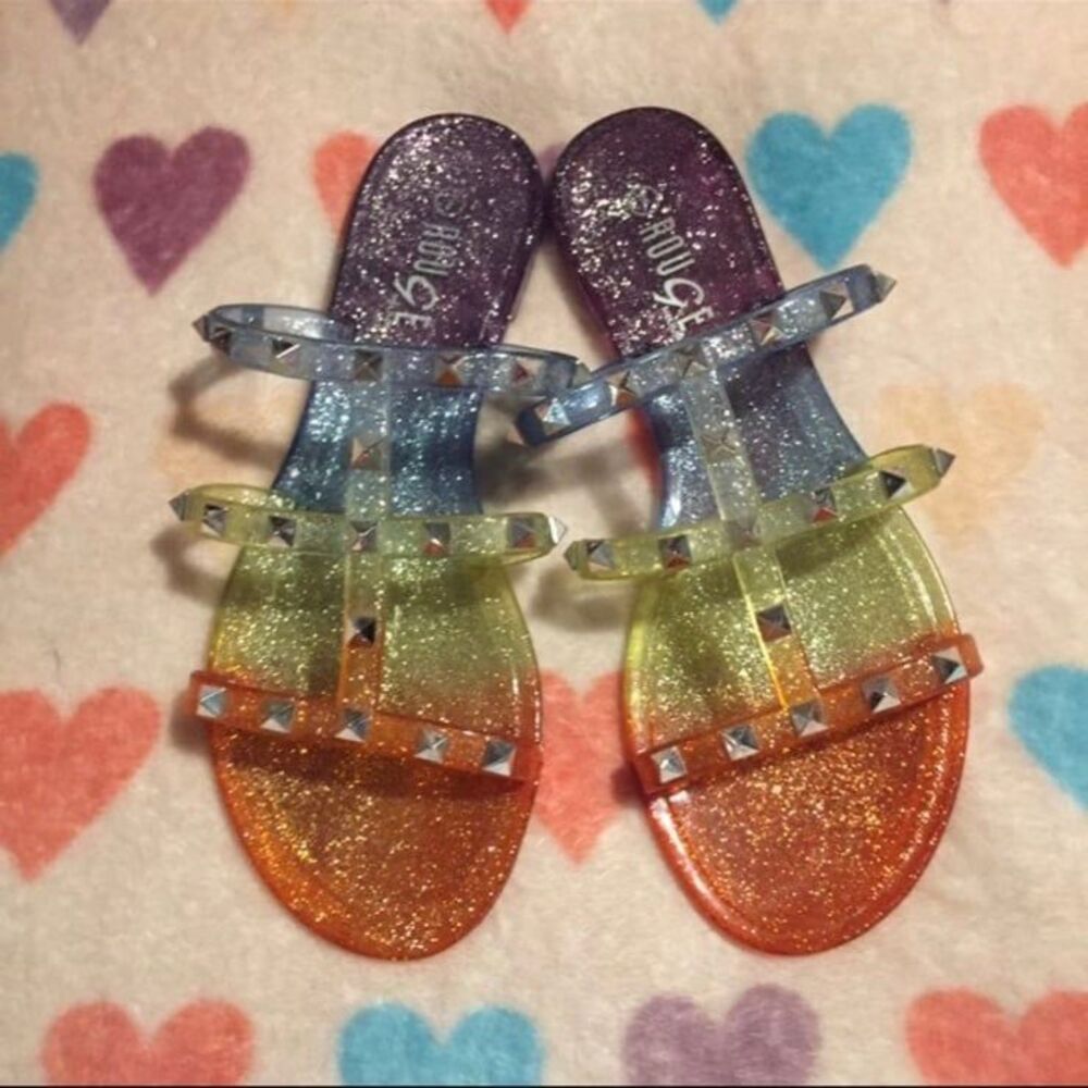 Rainbow Jelly Sparkle Stud Sandals Pride 7